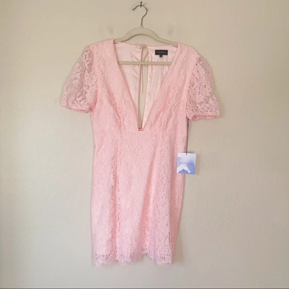 Majorelle Nora Mini Dress Light Pink Deep V Short Sleeve Lace - Picture 5 of 12